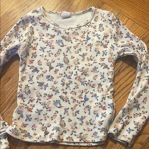 Zara Floral Ribbed Long Sleeve Top size 10